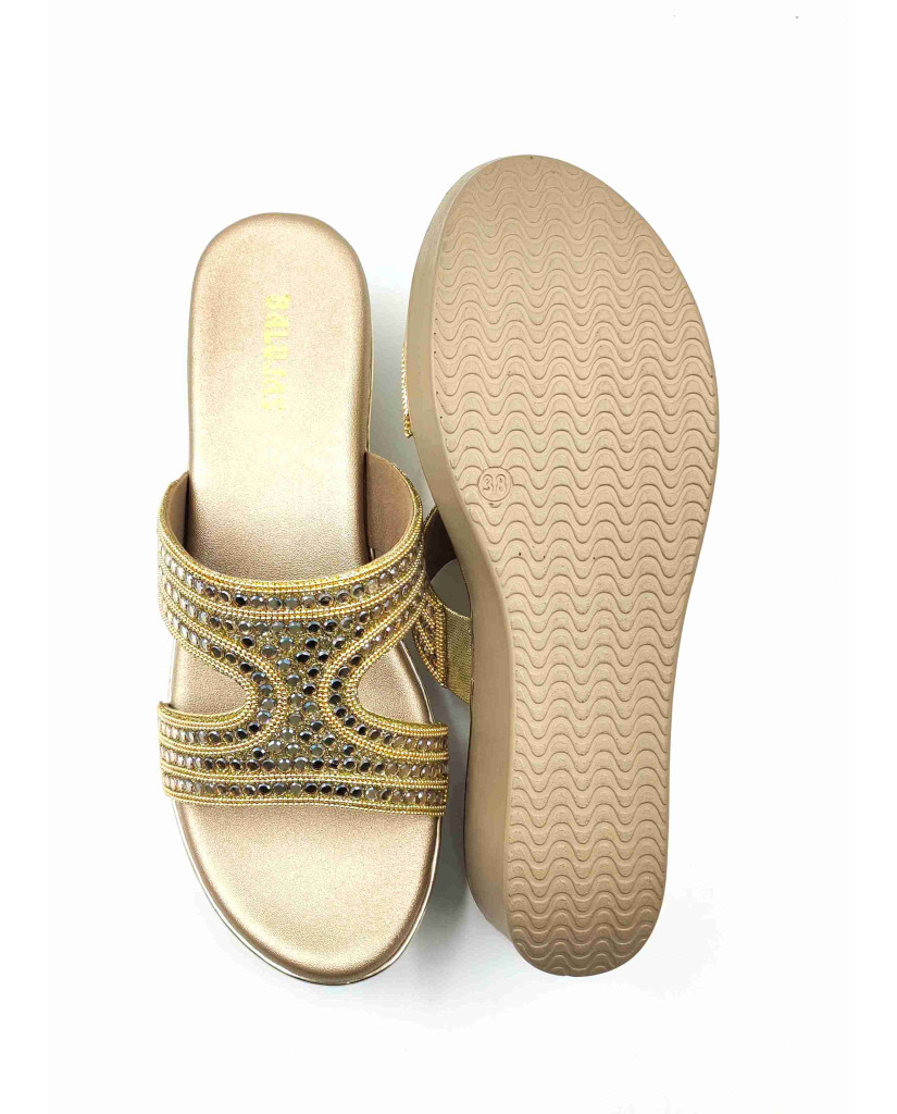 11505: Balujas Gold Wedge Heel Slipper