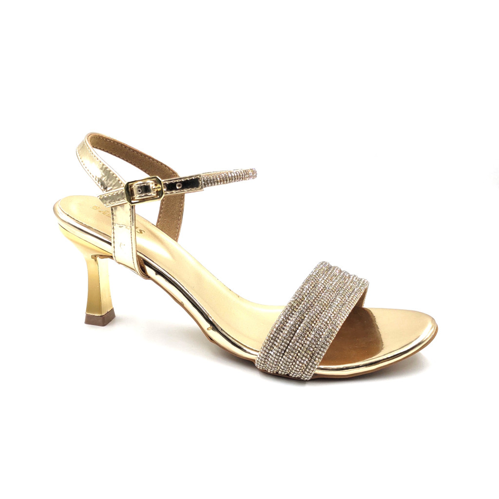 1893: Balujas Women's Gold Heel Sandals