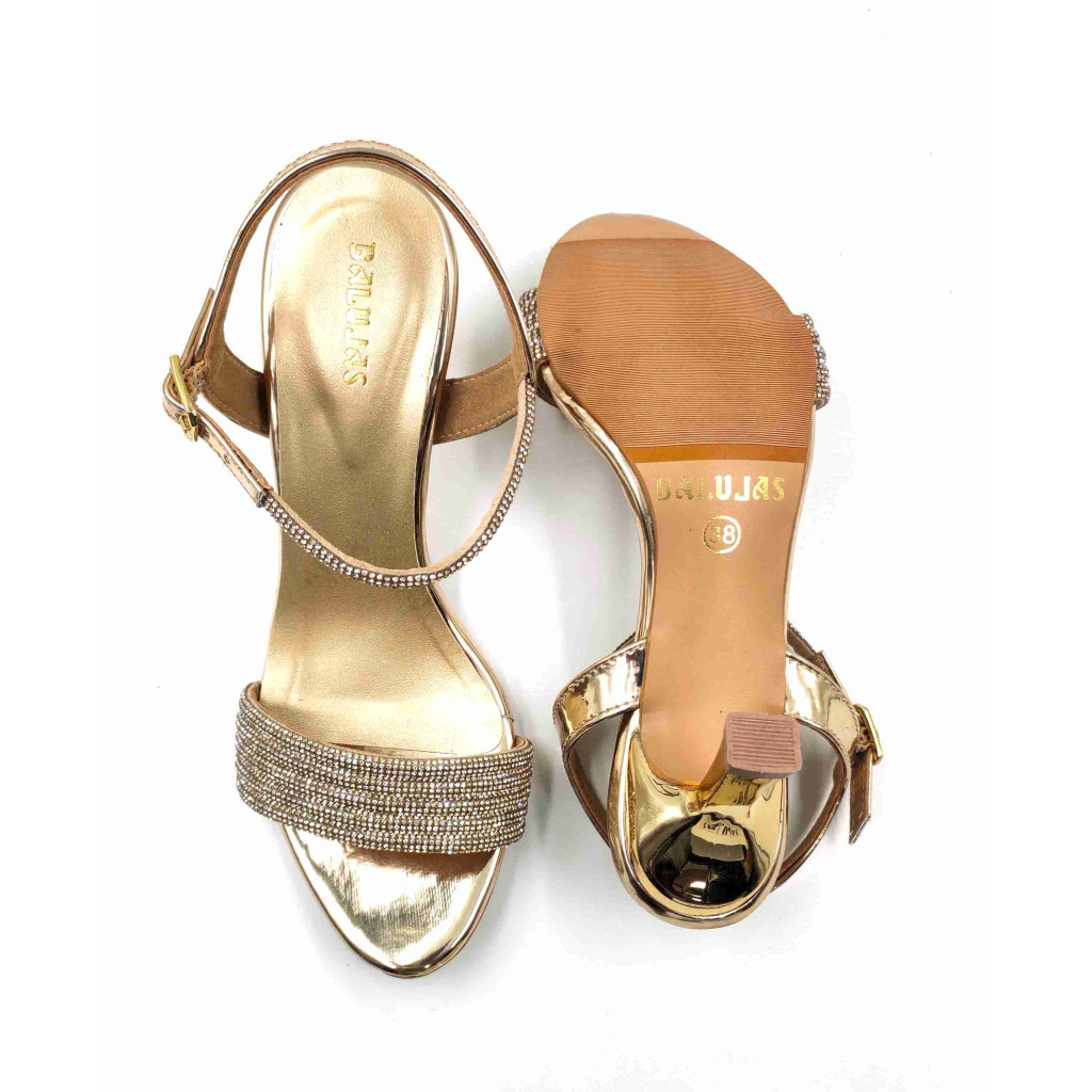 1893: Balujas Women's Gold Heel Sandals
