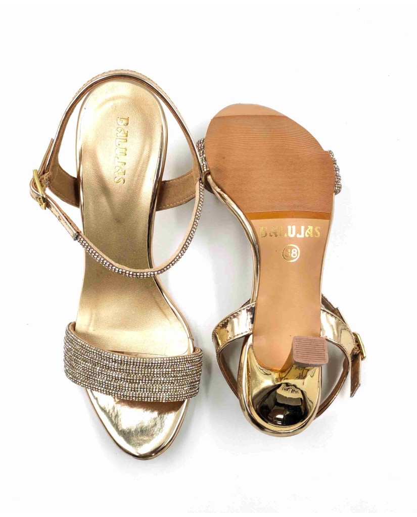 1893: Balujas Women's Gold Heel Sandals