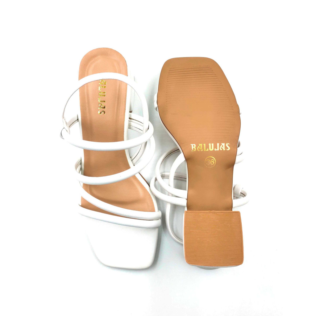 4030: Balujas Women's White Chunky Heel Sandal