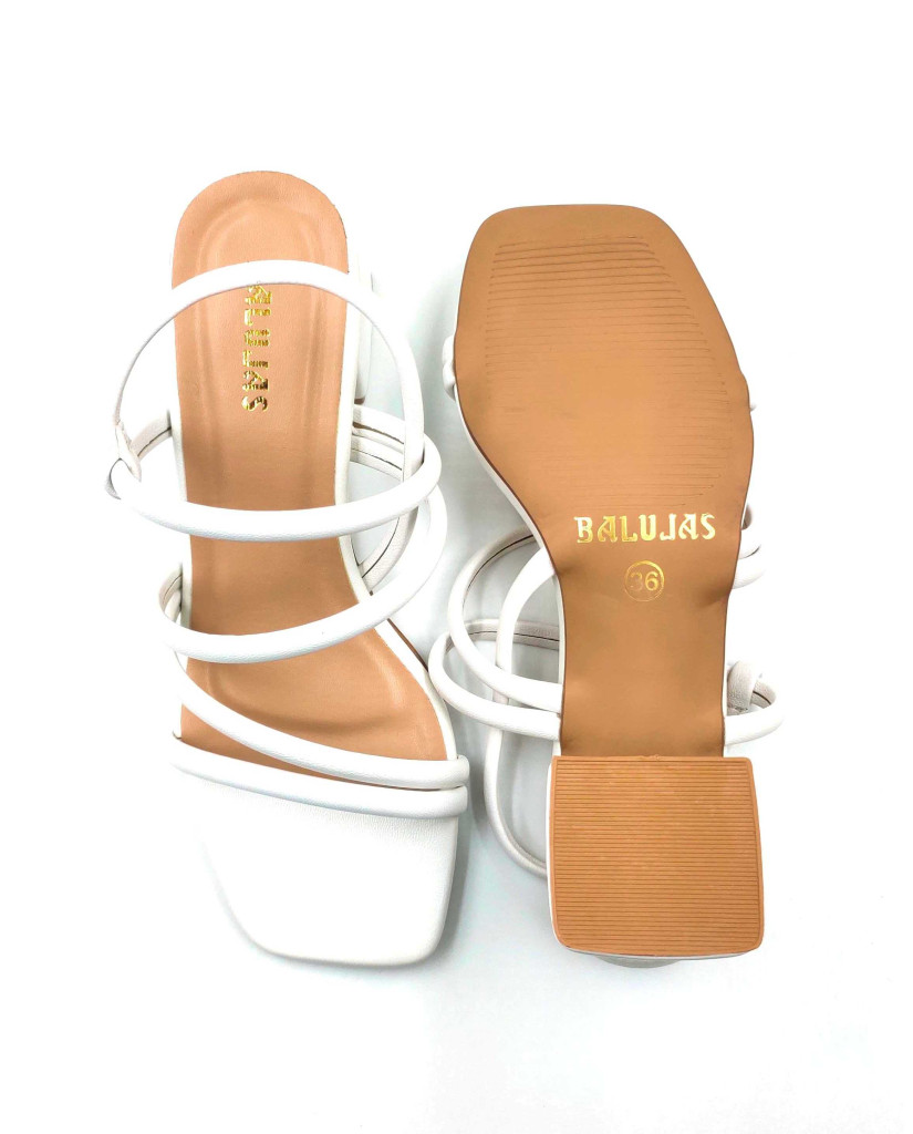 4030: Balujas Women's White Chunky Heel Sandal