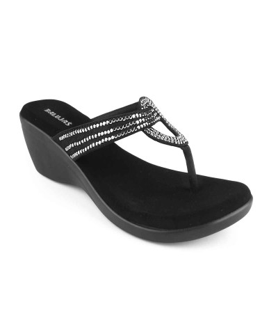 11099: Balujas Black Wedge Heel Ladies Slipper