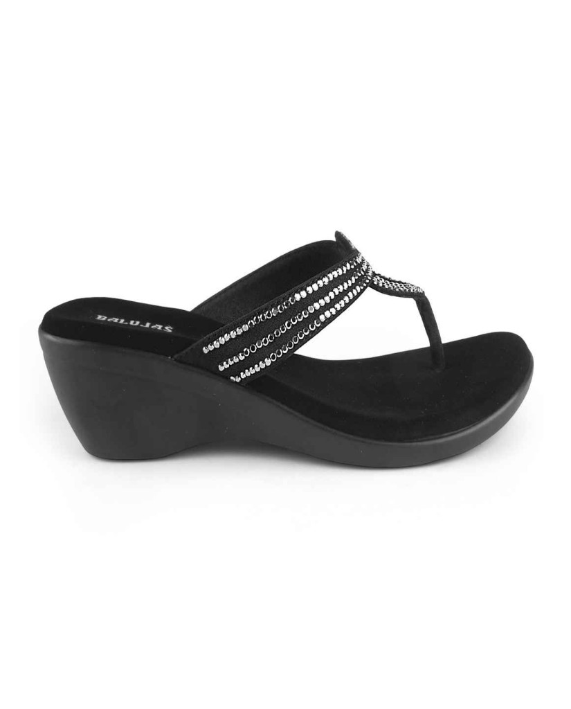 11099: Balujas Black Wedge Heel Ladies Slipper