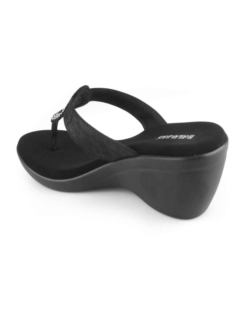 11099: Balujas Black Wedge Heel Ladies Slipper