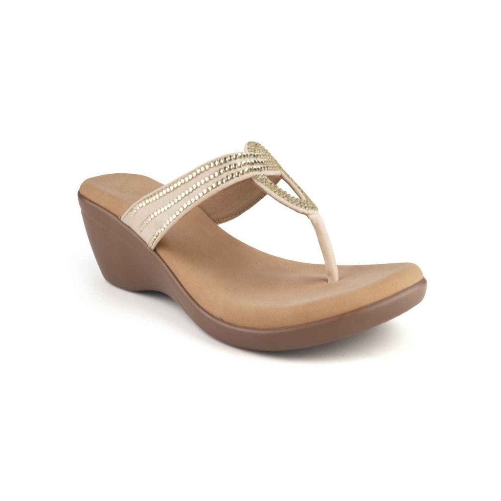 11099: Balujas Gold Wedge Heel Ladies Slipper