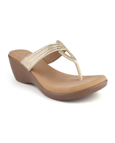 11099: Balujas Gold Wedge Heel Ladies Slipper