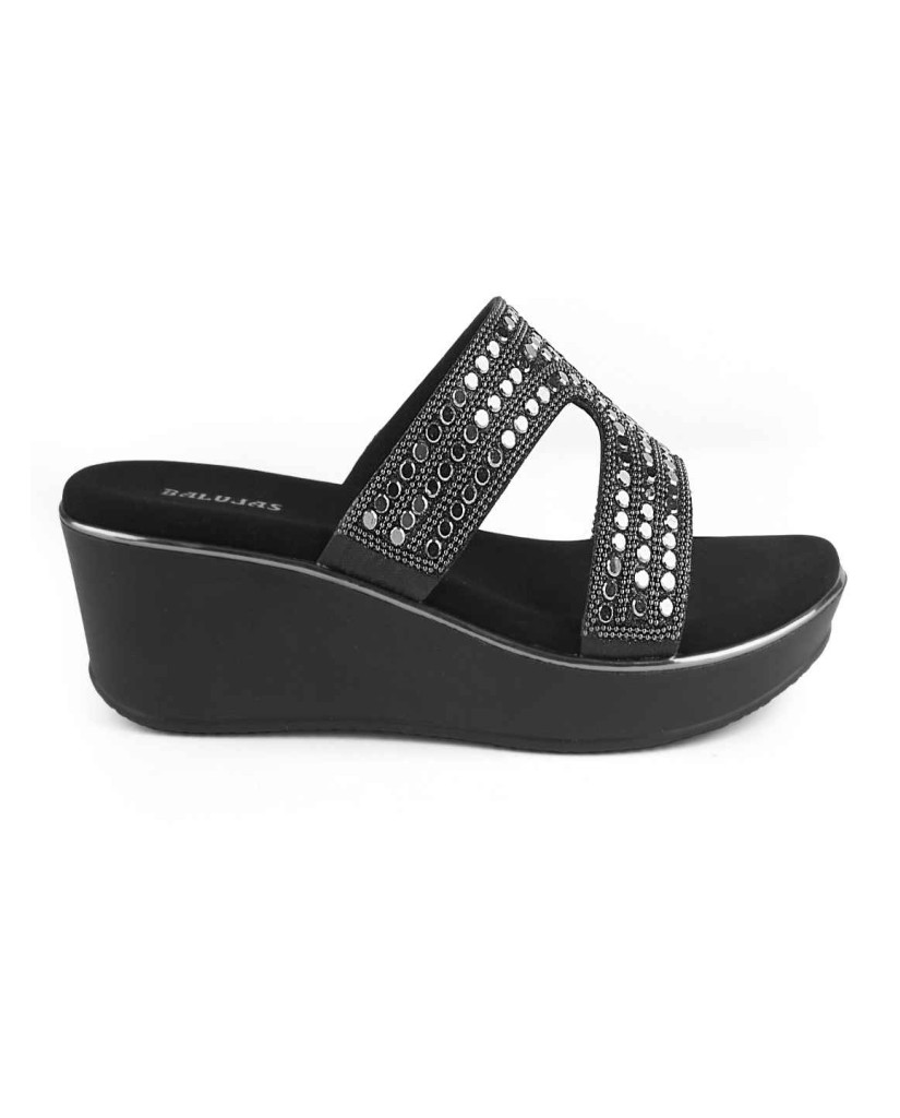 11505: Balujas Black Wedge Heel Slipper