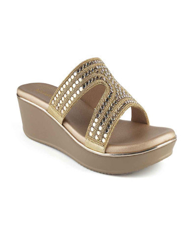 11505: Balujas Gold Wedge Heel Slipper