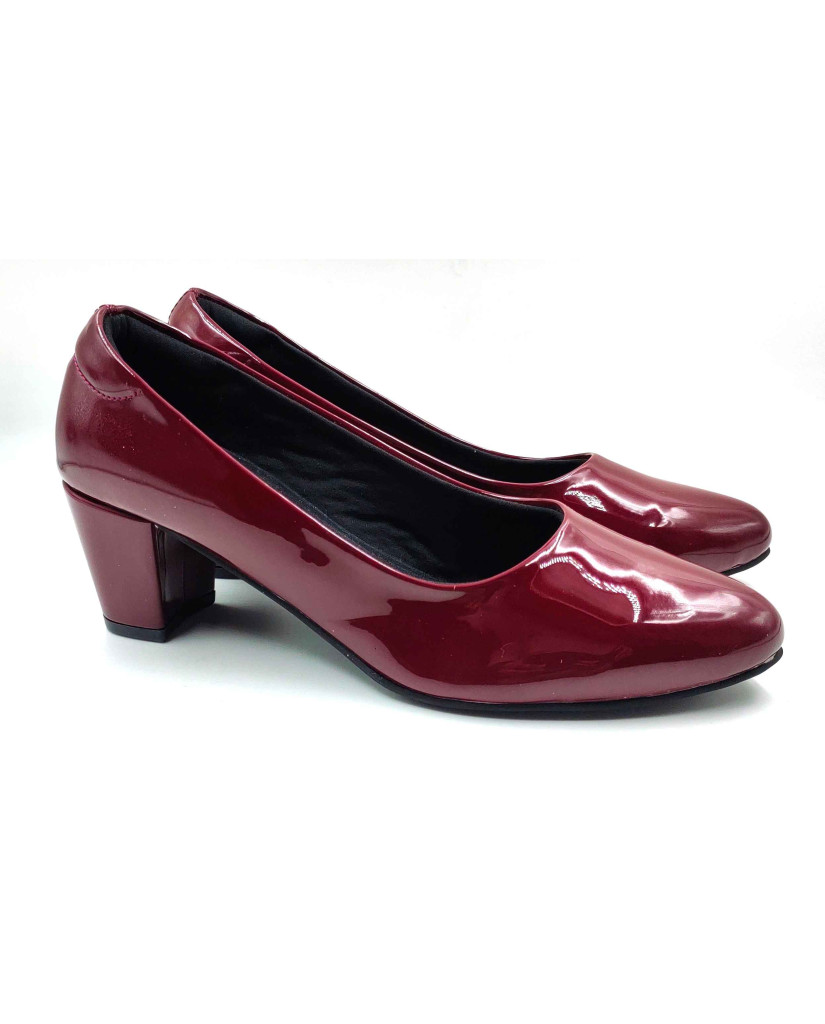RF08-BOZ: Balujas Maroon Block Heel Pumps 