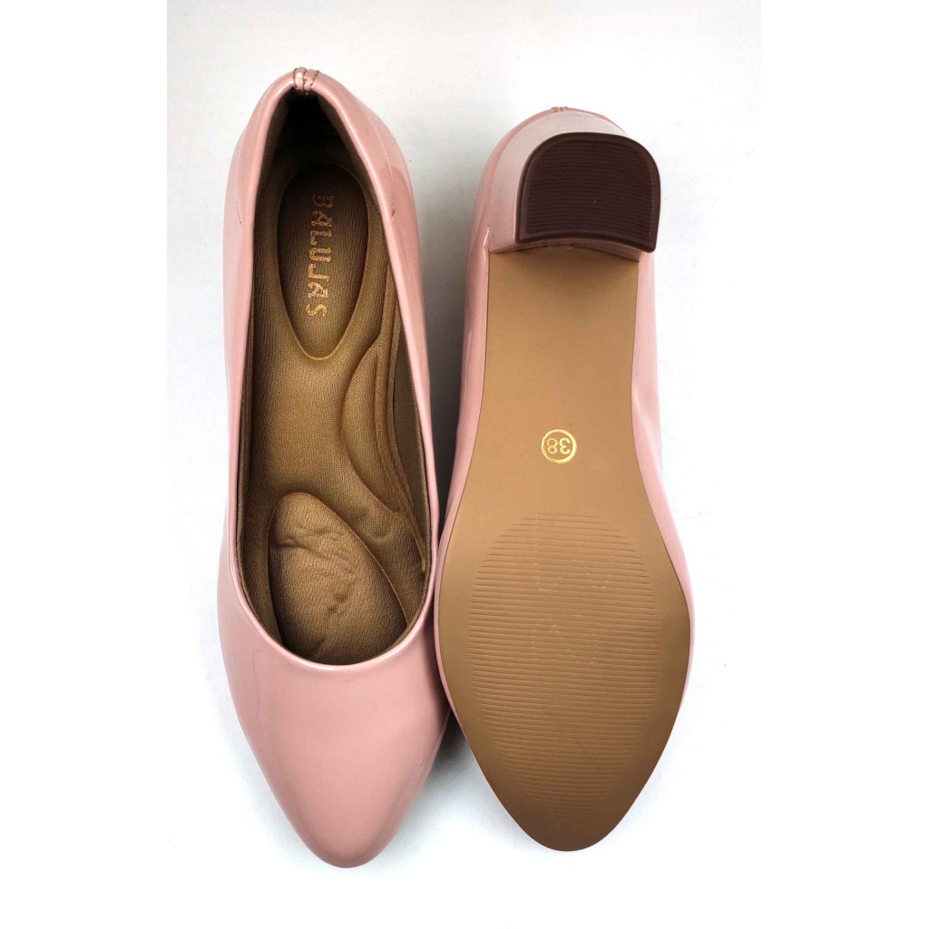 RF08-BOZ: Balujas Peach Block Heel Pumps 