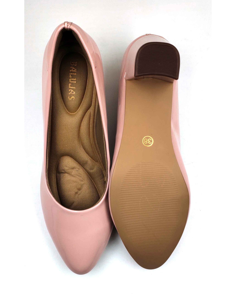 RF08-BOZ: Balujas Peach Block Heel Pumps 