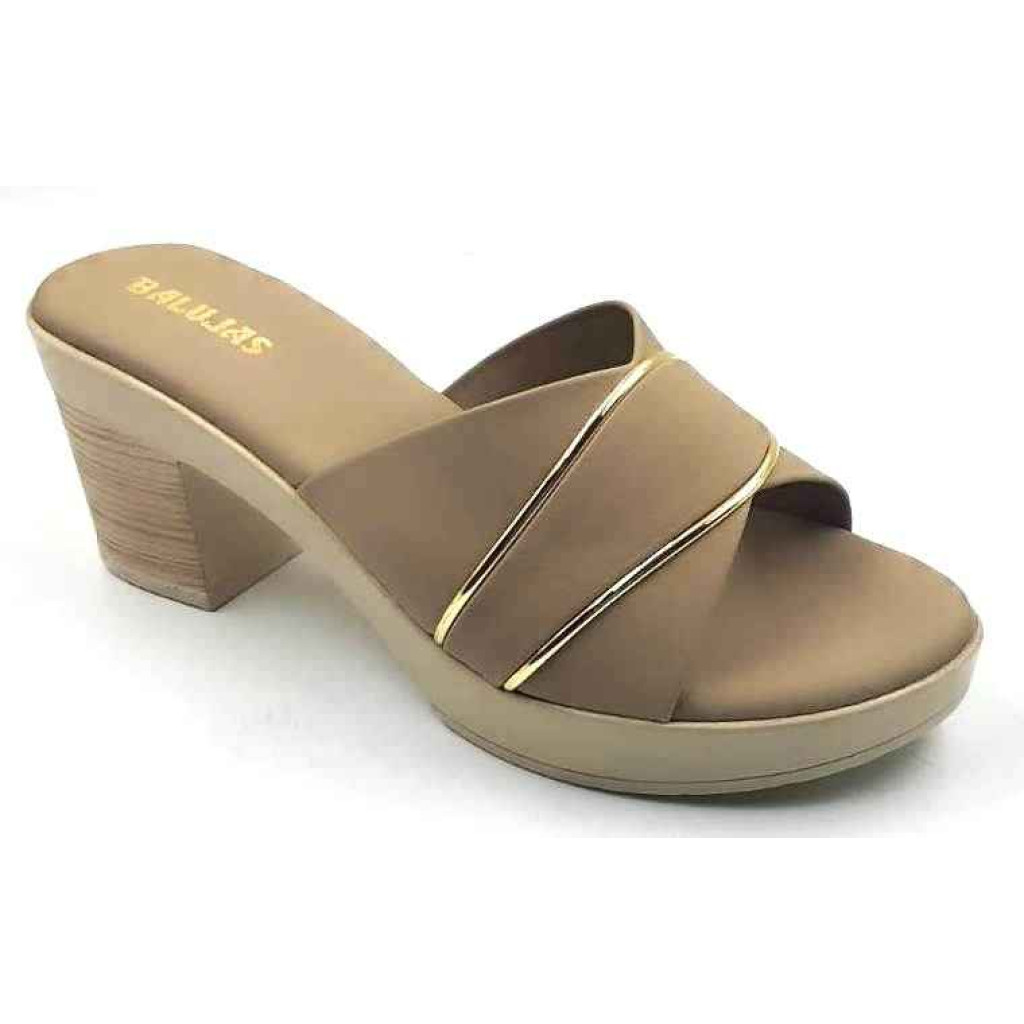 10192 : Balujas Beige Block Heel Ladies Slipper