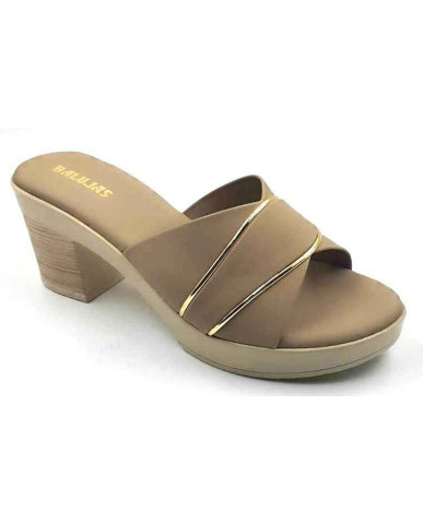 10192 : Balujas Beige Block Heel Ladies Slipper