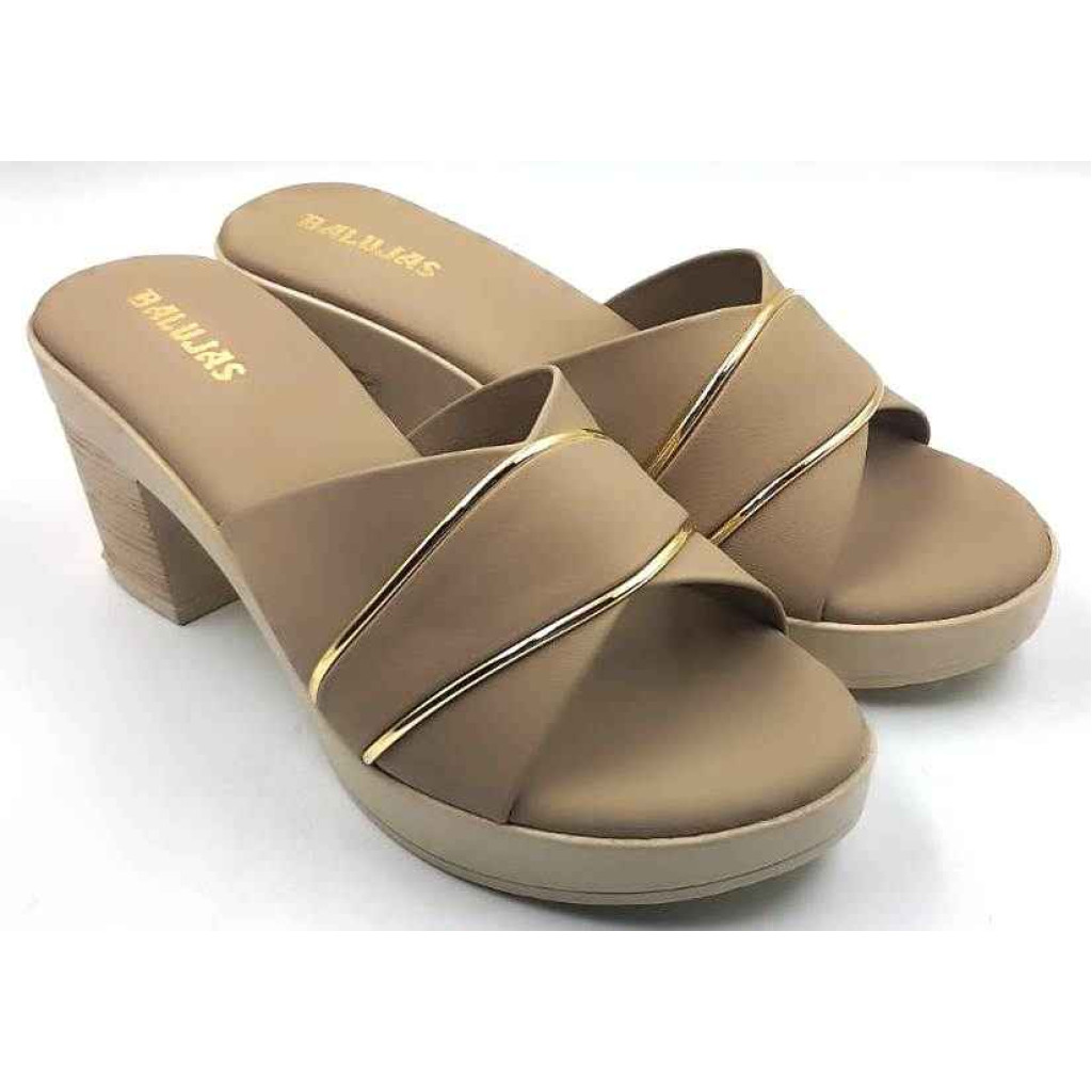 10192 : Balujas Beige Block Heel Ladies Slipper