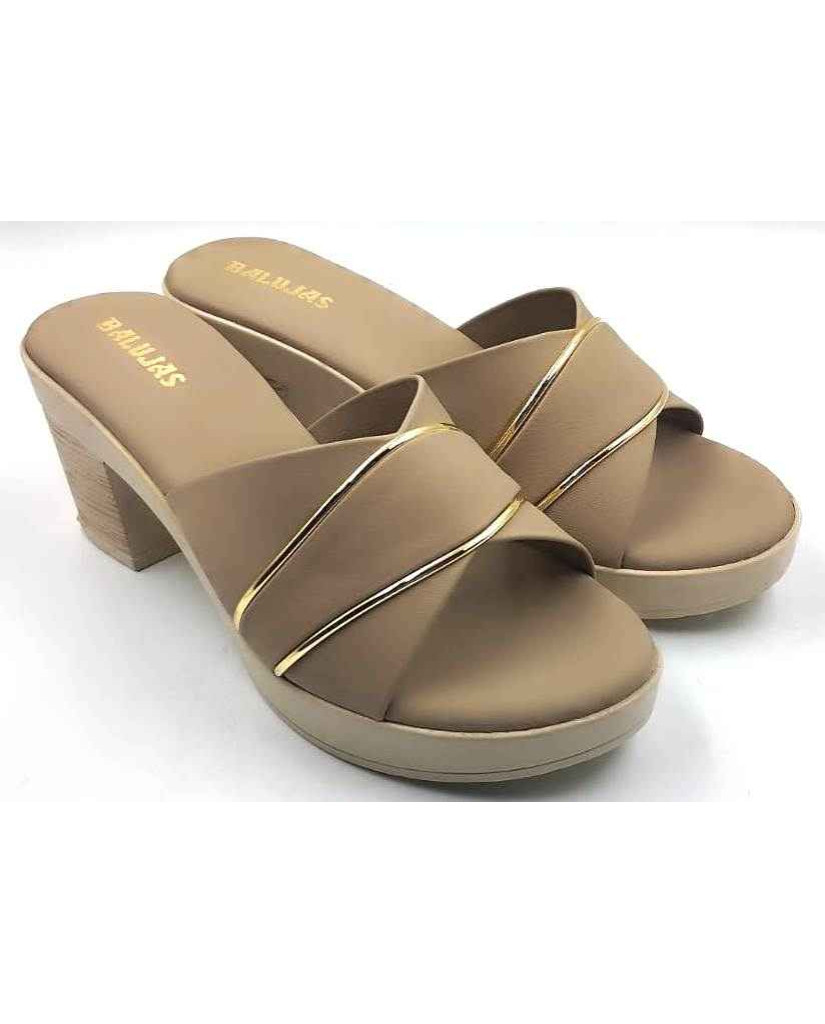 10192 : Balujas Beige Block Heel Ladies Slipper