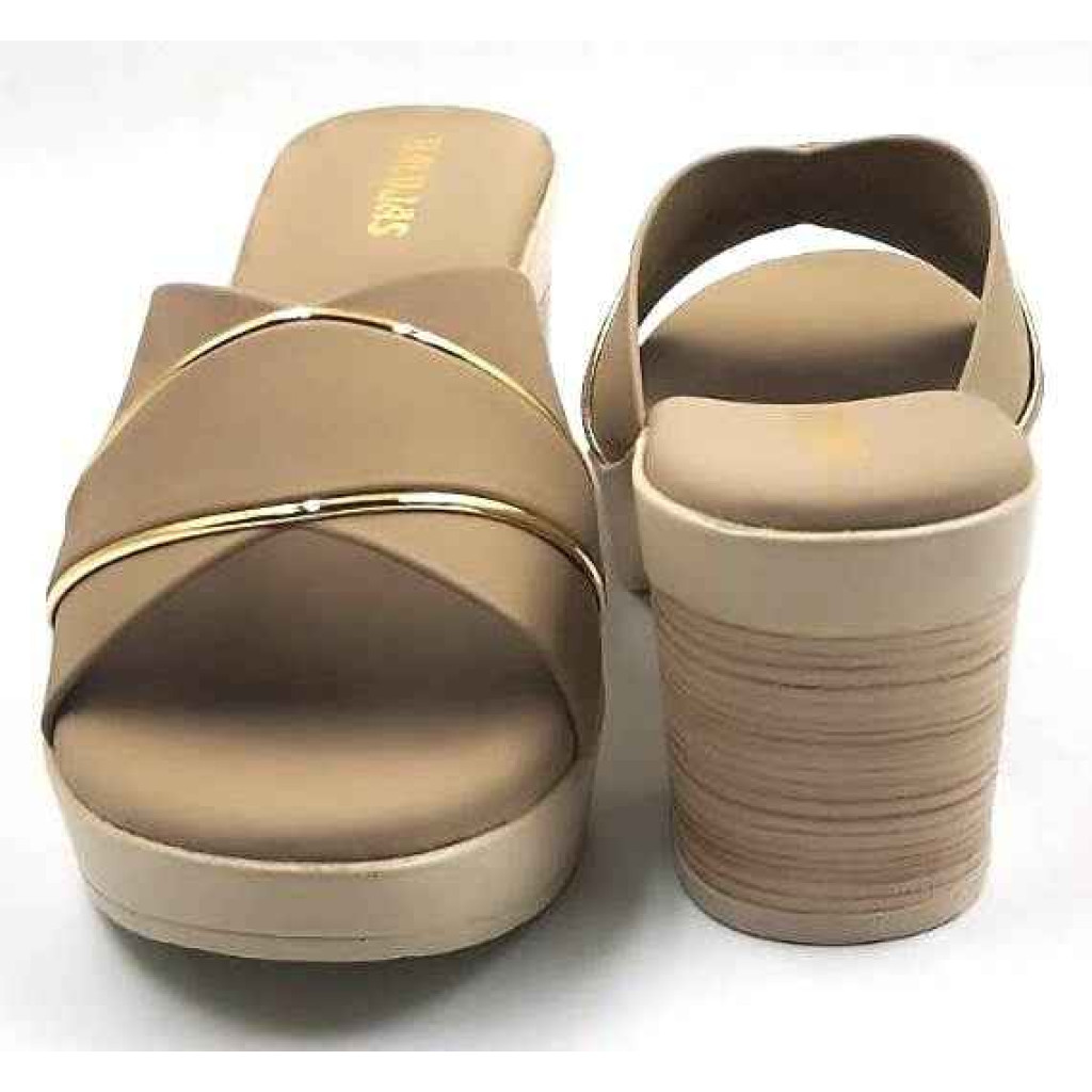 10192 : Balujas Beige Block Heel Ladies Slipper