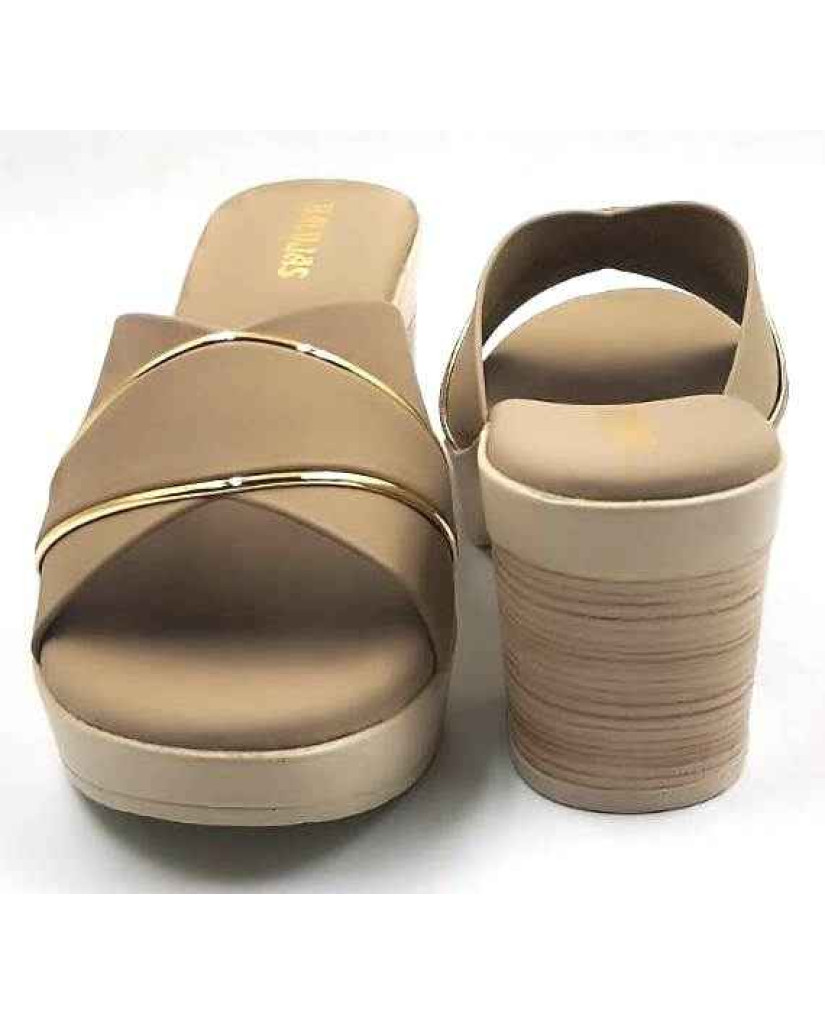 10192 : Balujas Beige Block Heel Ladies Slipper
