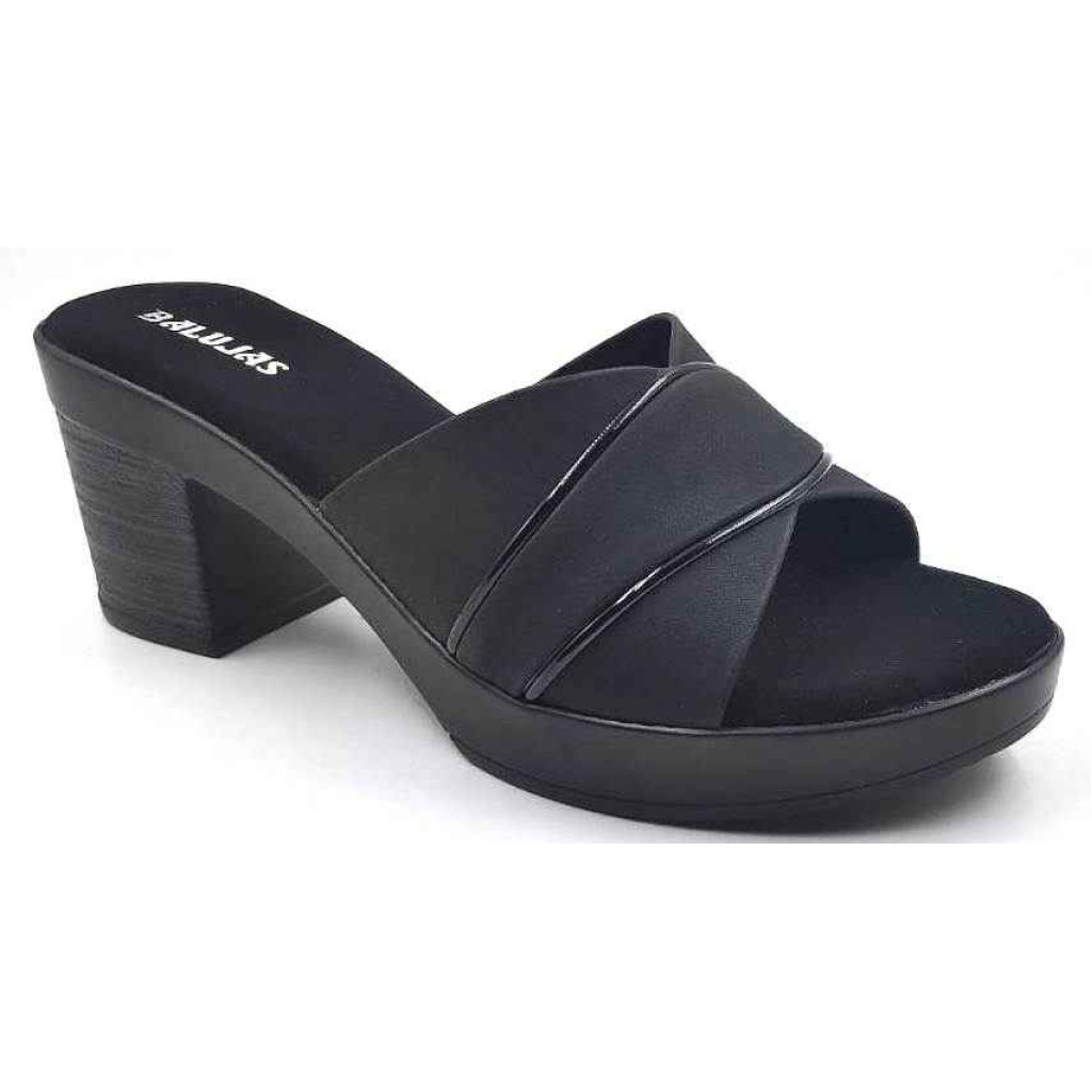10192 : Balujas Black Block Heel Ladies Slipper