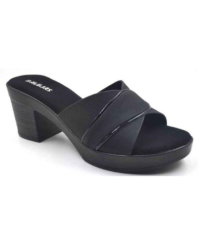 10192 : Balujas Black Block Heel Ladies Slipper