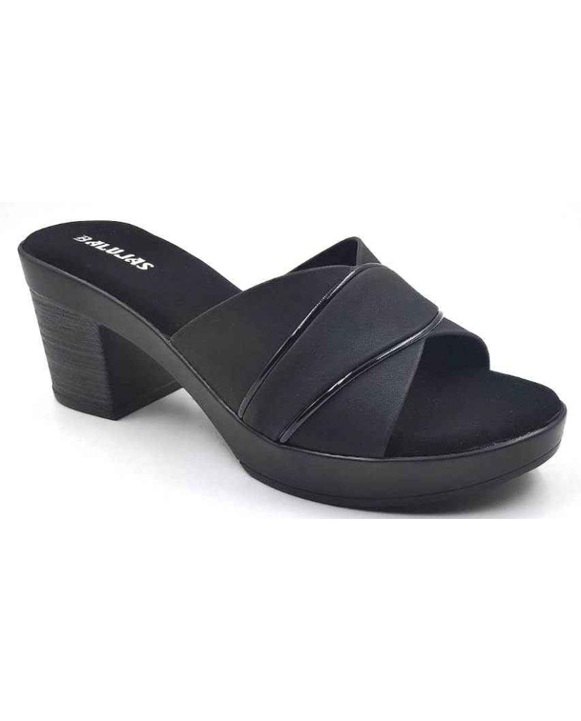 10192 : Balujas Black Block Heel Ladies Slipper