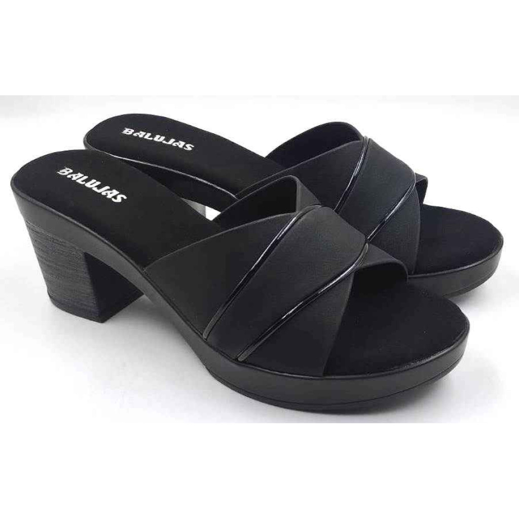 10192 : Balujas Black Block Heel Ladies Slipper