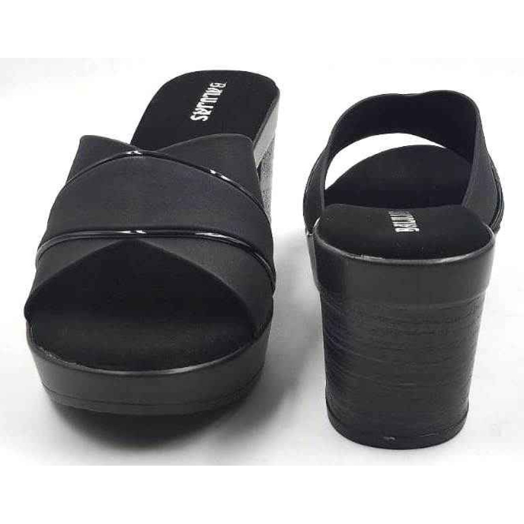 10192 : Balujas Black Block Heel Ladies Slipper