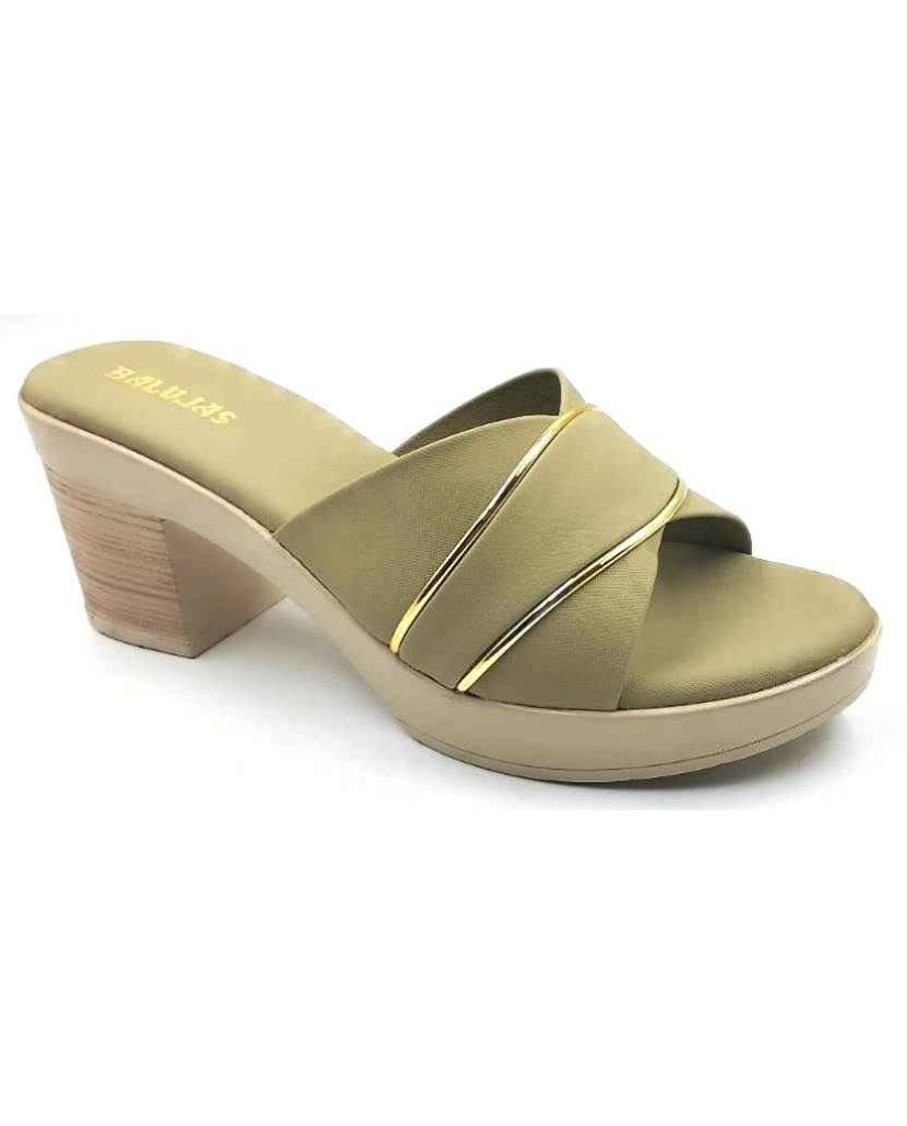 10192 : Balujas Green Block Heel Ladies Slipper