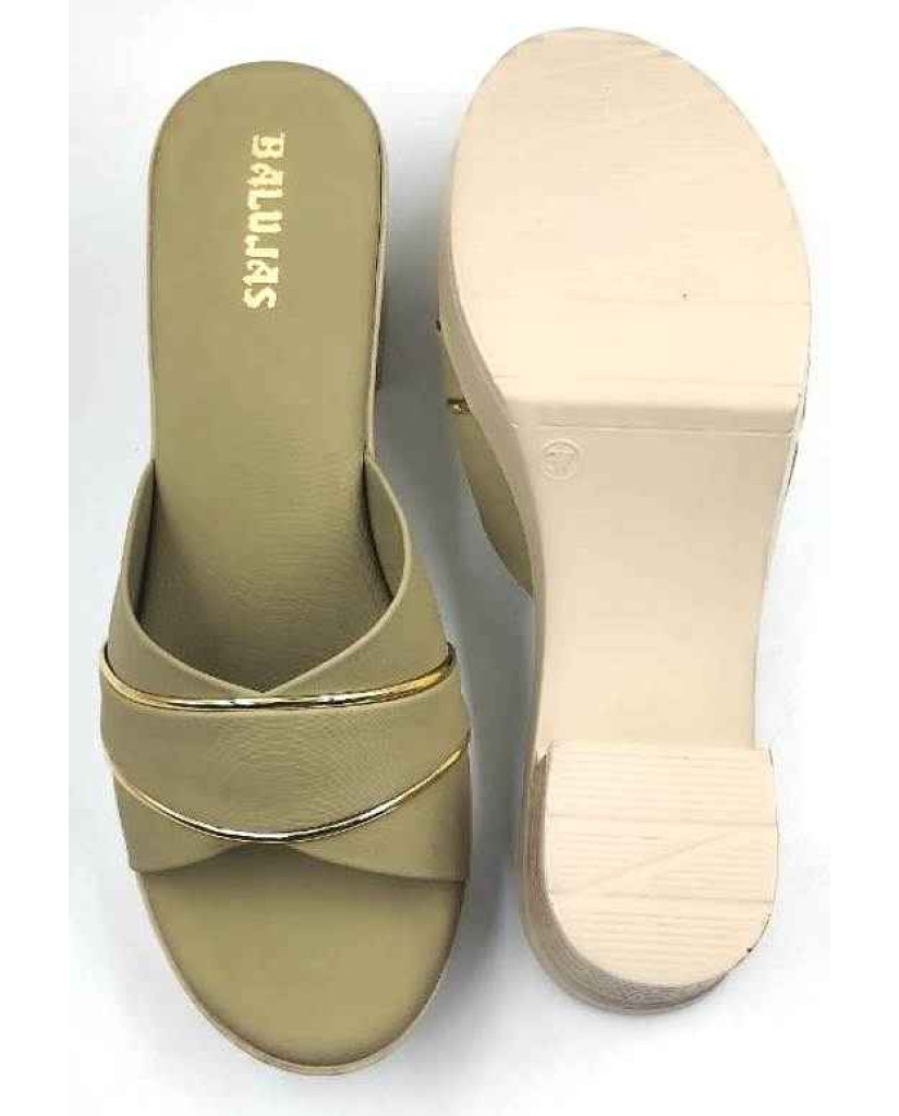 10192 : Balujas Green Block Heel Ladies Slipper