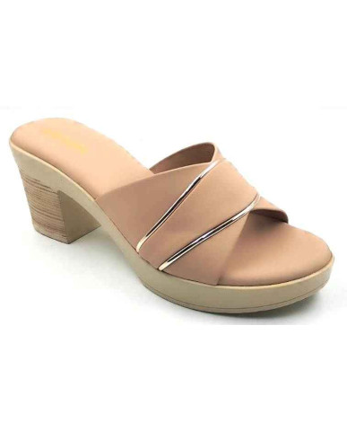 10192 : Balujas Peach Block Heel Ladies Slipper
