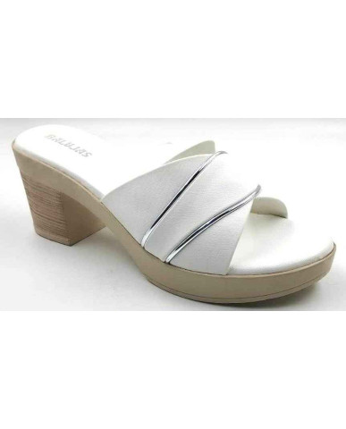 10192 : Balujas White Block Heel Ladies Slipper