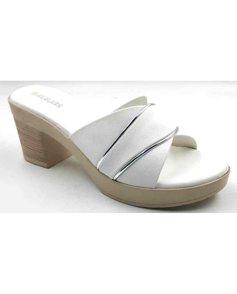 10192 : Balujas White Block Heel Ladies Slipper