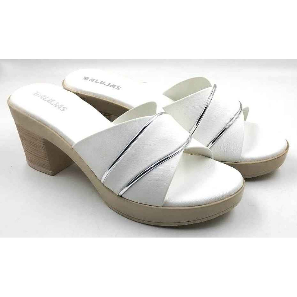 10192 : Balujas White Block Heel Ladies Slipper
