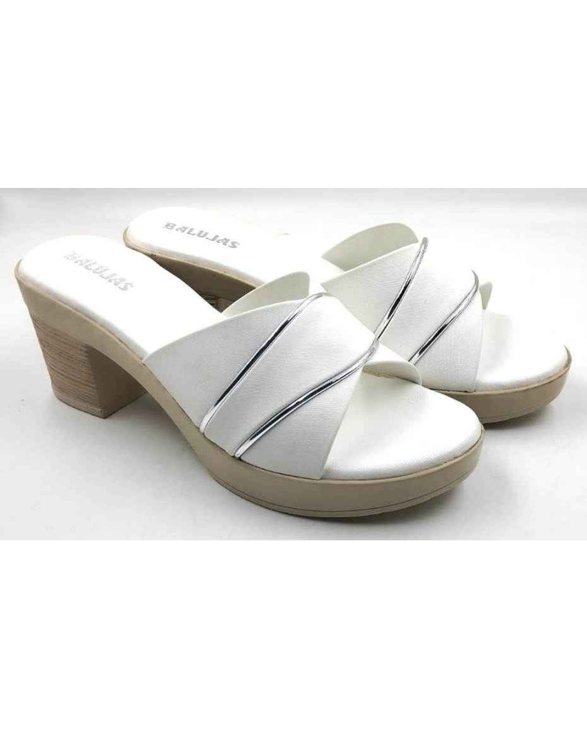 10192 : Balujas White Block Heel Ladies Slipper