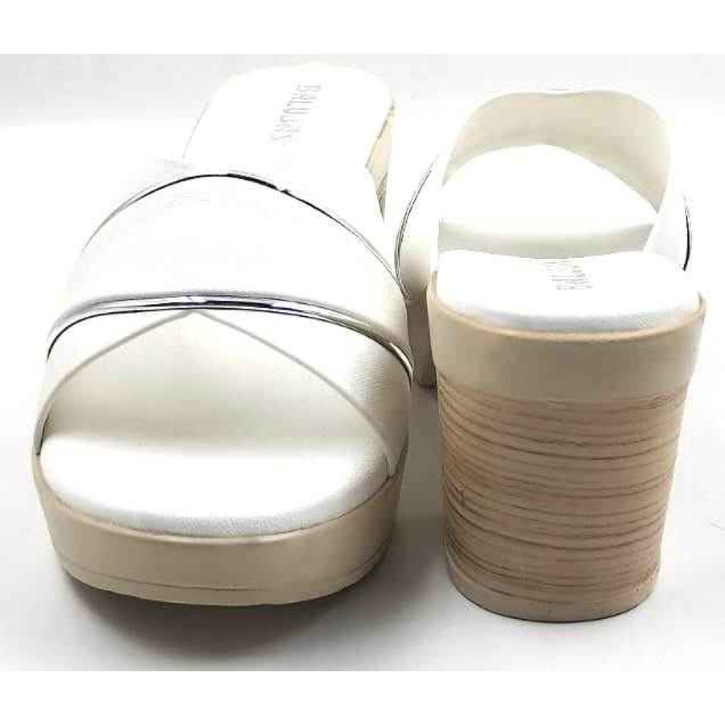 10192 : Balujas White Block Heel Ladies Slipper