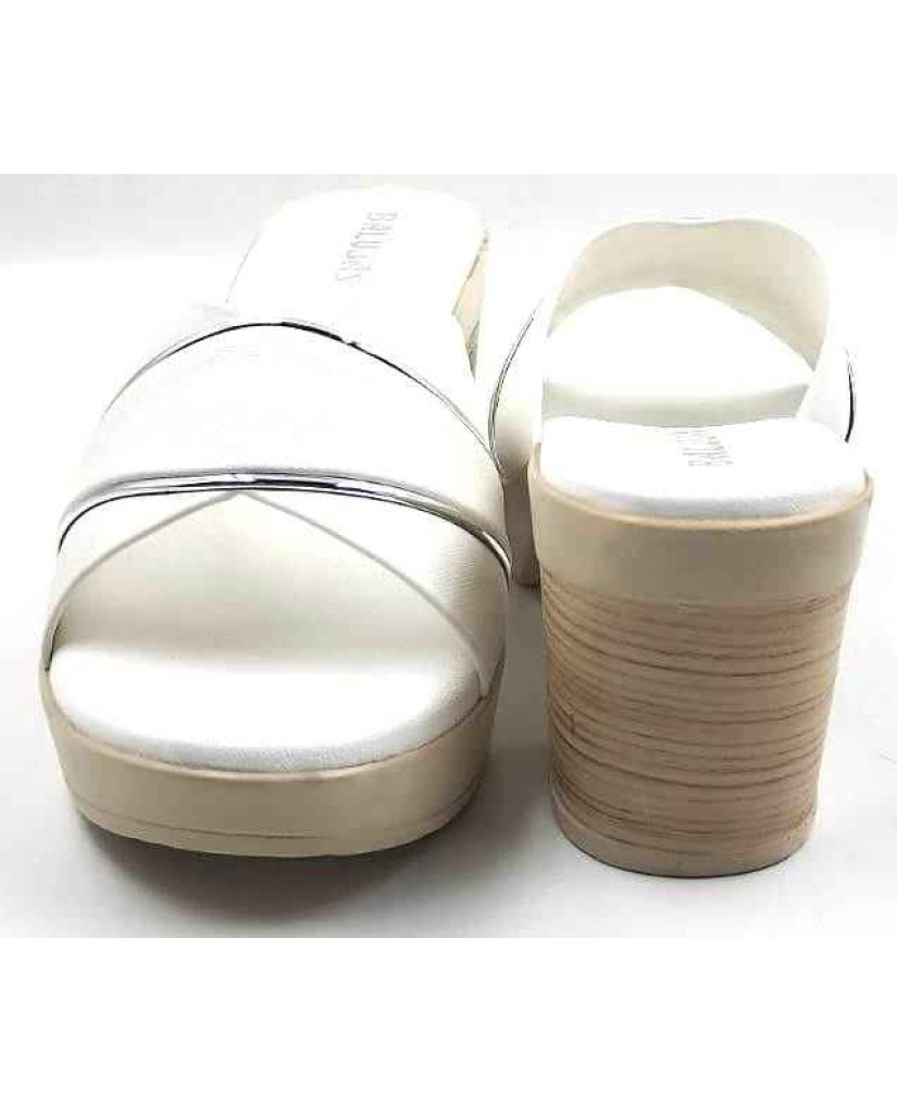 10192 : Balujas White Block Heel Ladies Slipper