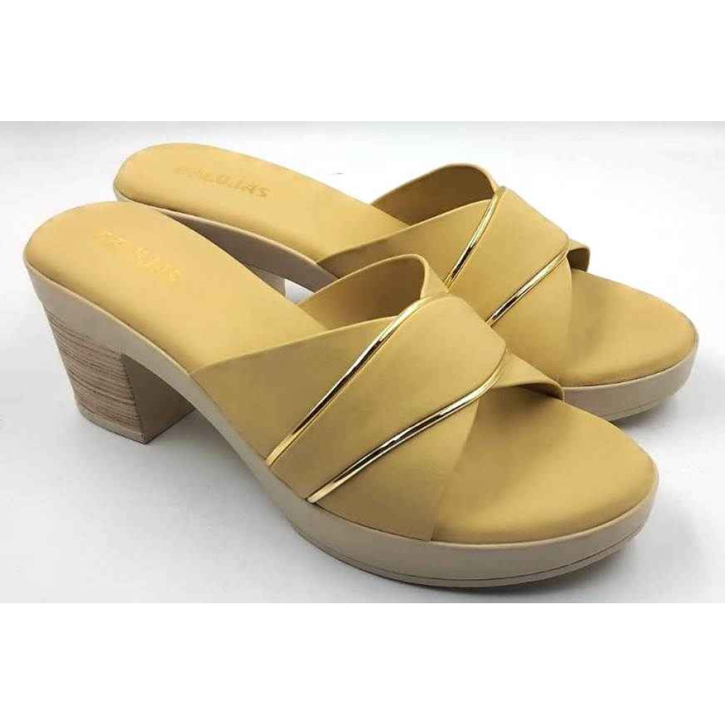 10192 : Balujas Yellow Block Heel Ladies Slipper