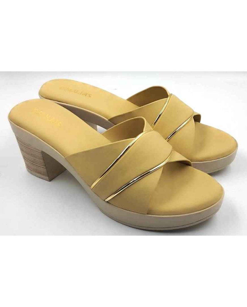 10192 : Balujas Yellow Block Heel Ladies Slipper