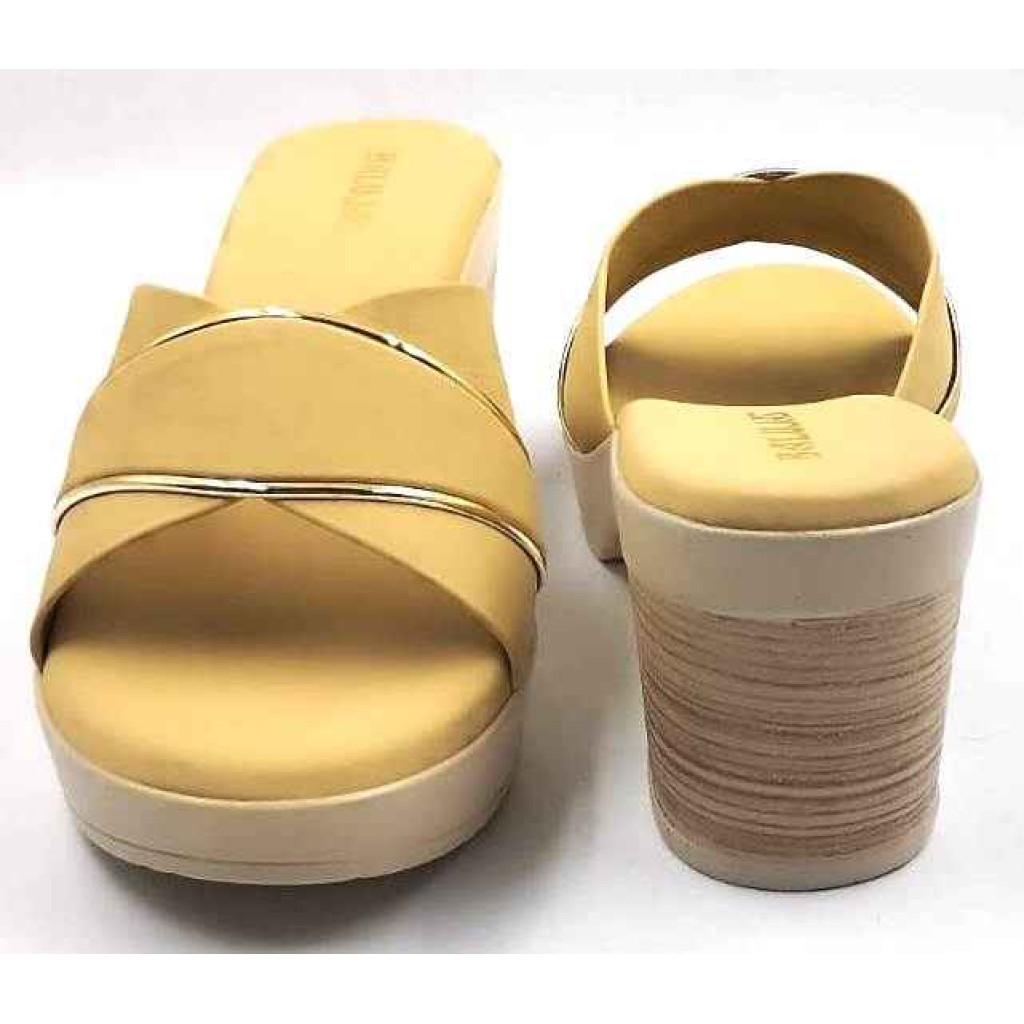 10192 : Balujas Yellow Block Heel Ladies Slipper