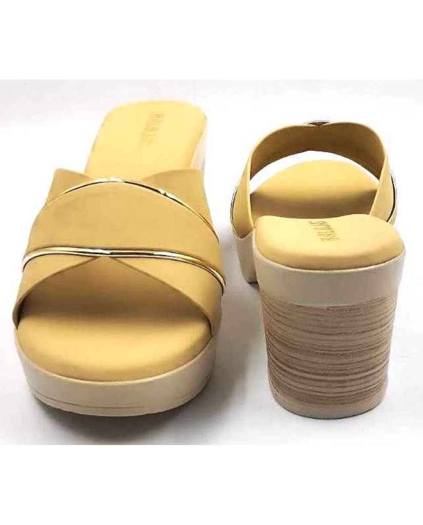 10192 : Balujas Yellow Block Heel Ladies Slipper