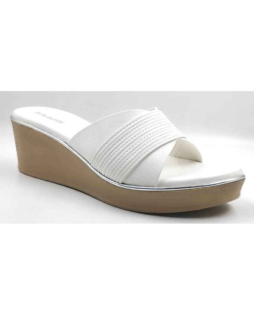 10279 : Balujas White Wedge Heel Ladies Slipper