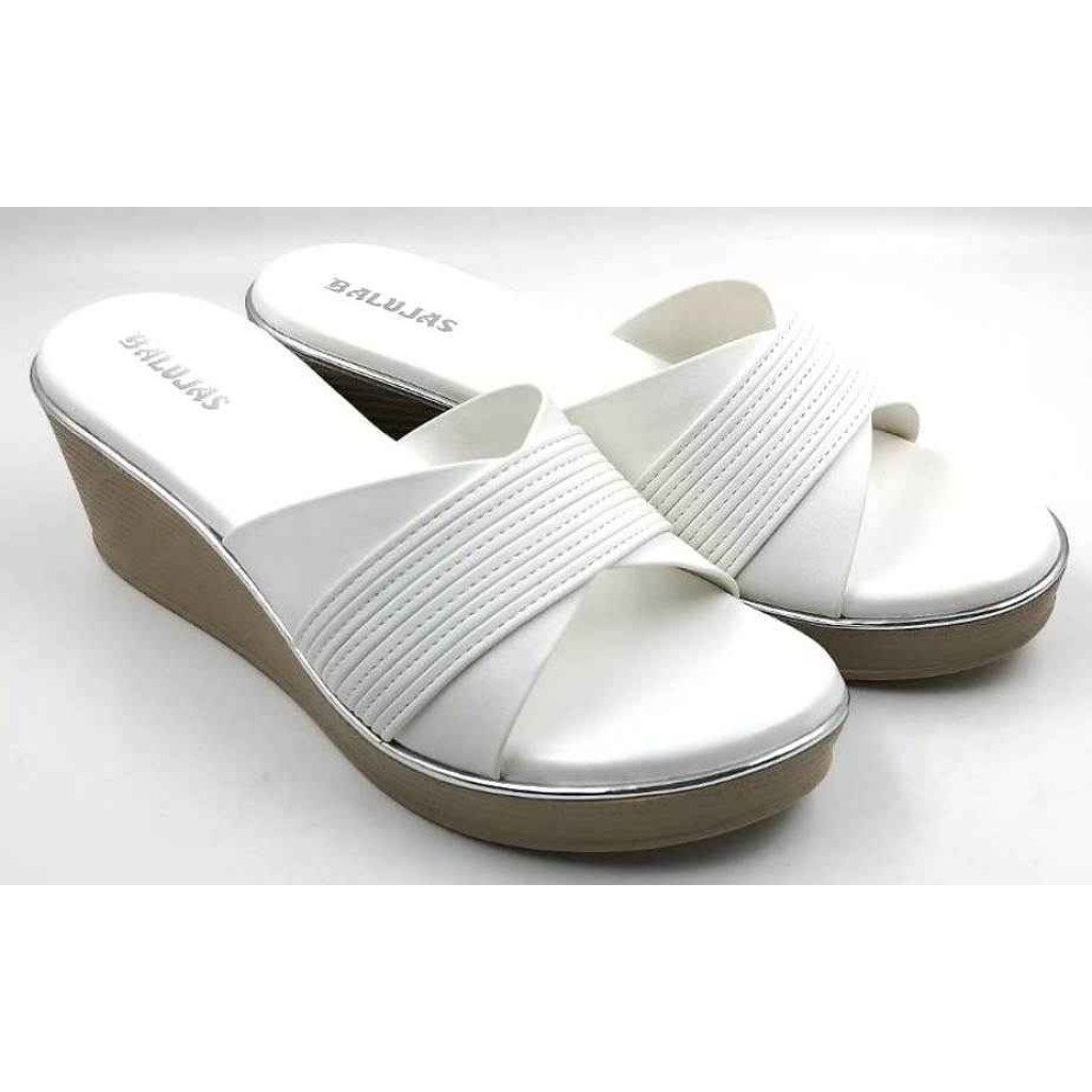 10279 : Balujas White Wedge Heel Ladies Slipper