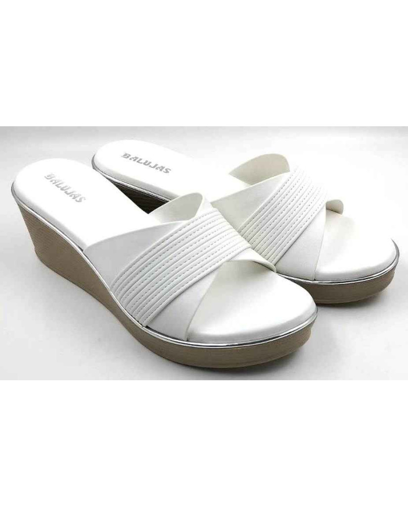 10279 : Balujas White Wedge Heel Ladies Slipper