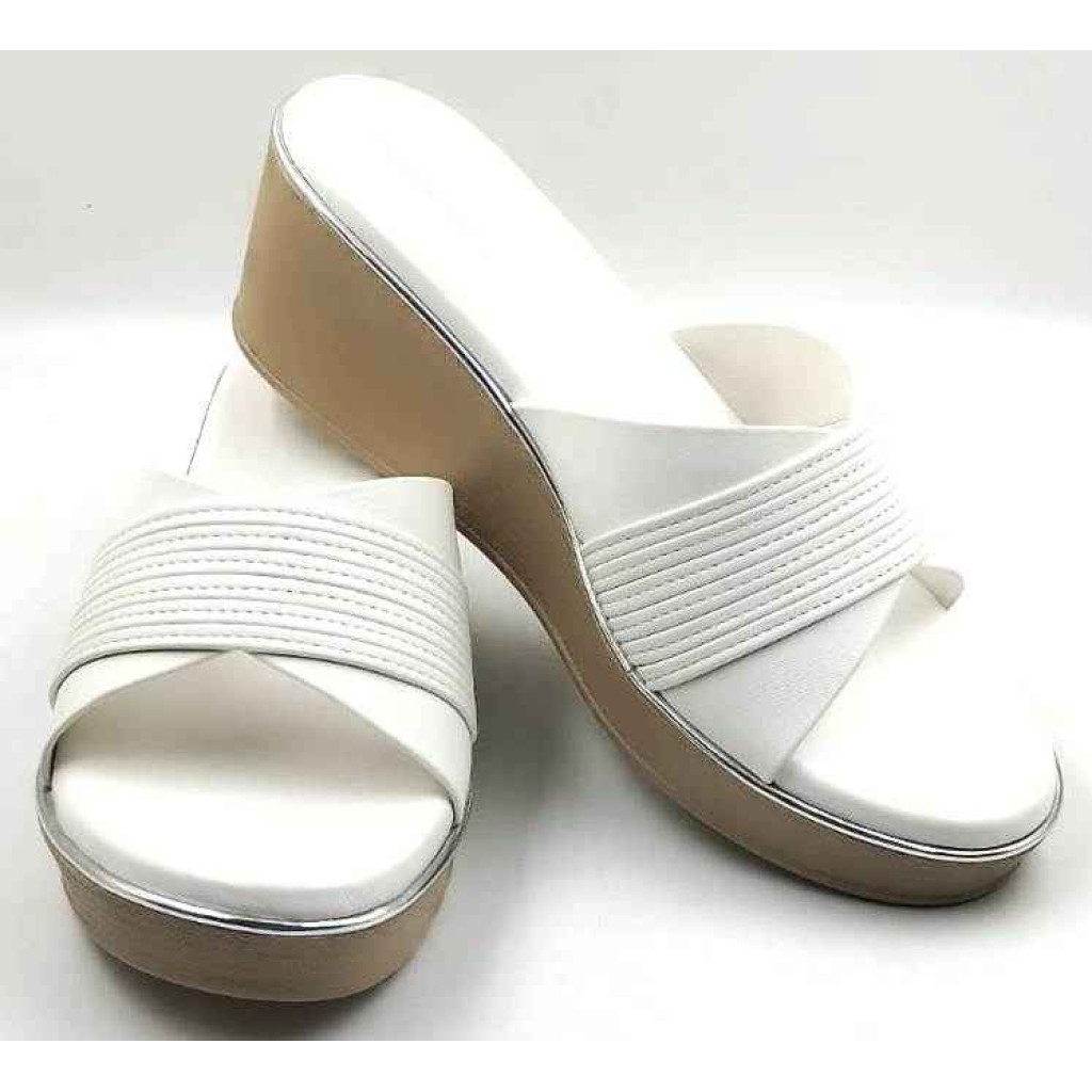 10279 : Balujas White Wedge Heel Ladies Slipper