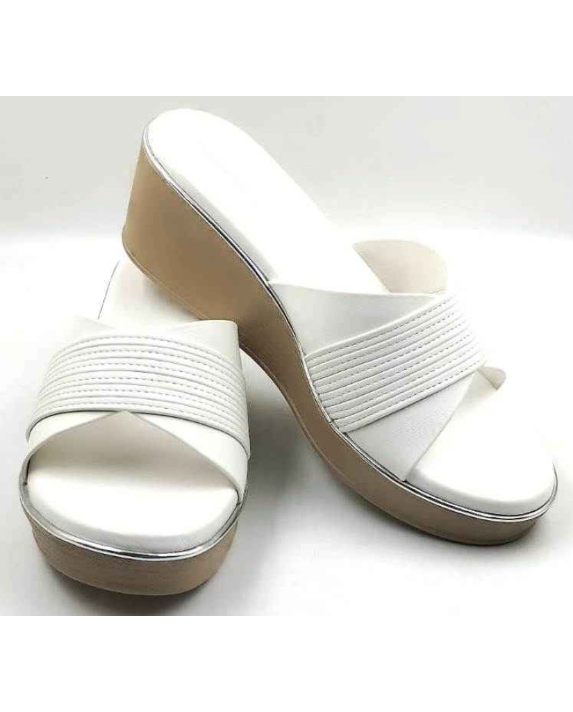 10279 : Balujas White Wedge Heel Ladies Slipper