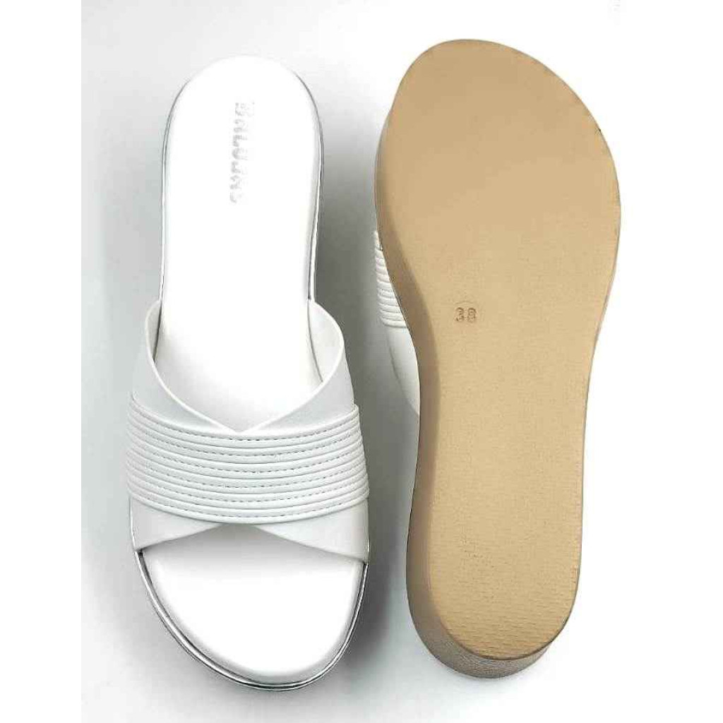 10279 : Balujas White Wedge Heel Ladies Slipper