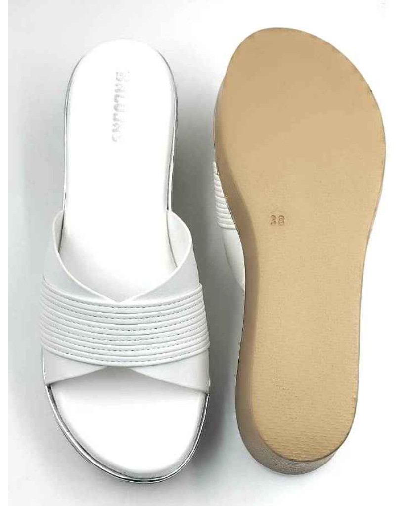 10279 : Balujas White Wedge Heel Ladies Slipper