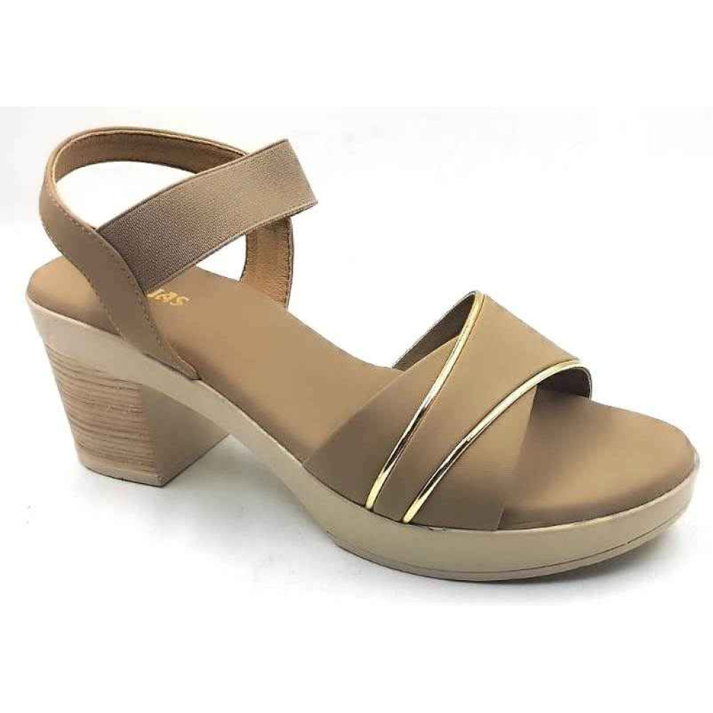 10346 : Balujas Beige Block Heel Ladies Sandals