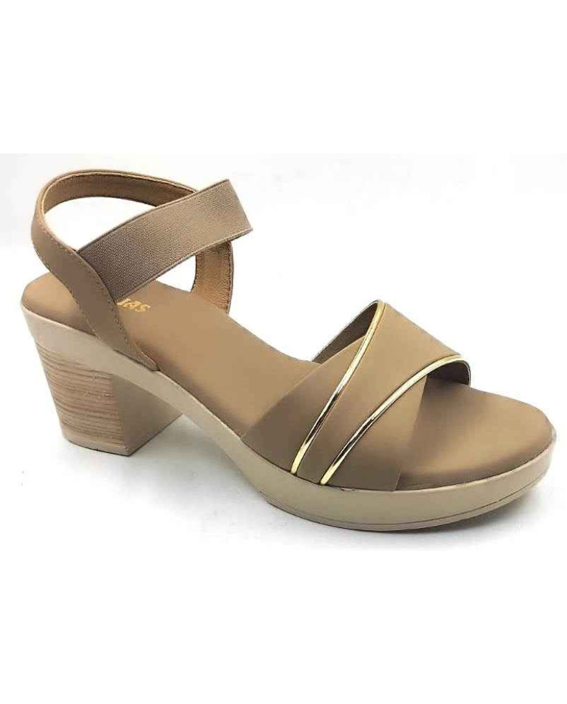 10346 : Balujas Beige Block Heel Ladies Sandals