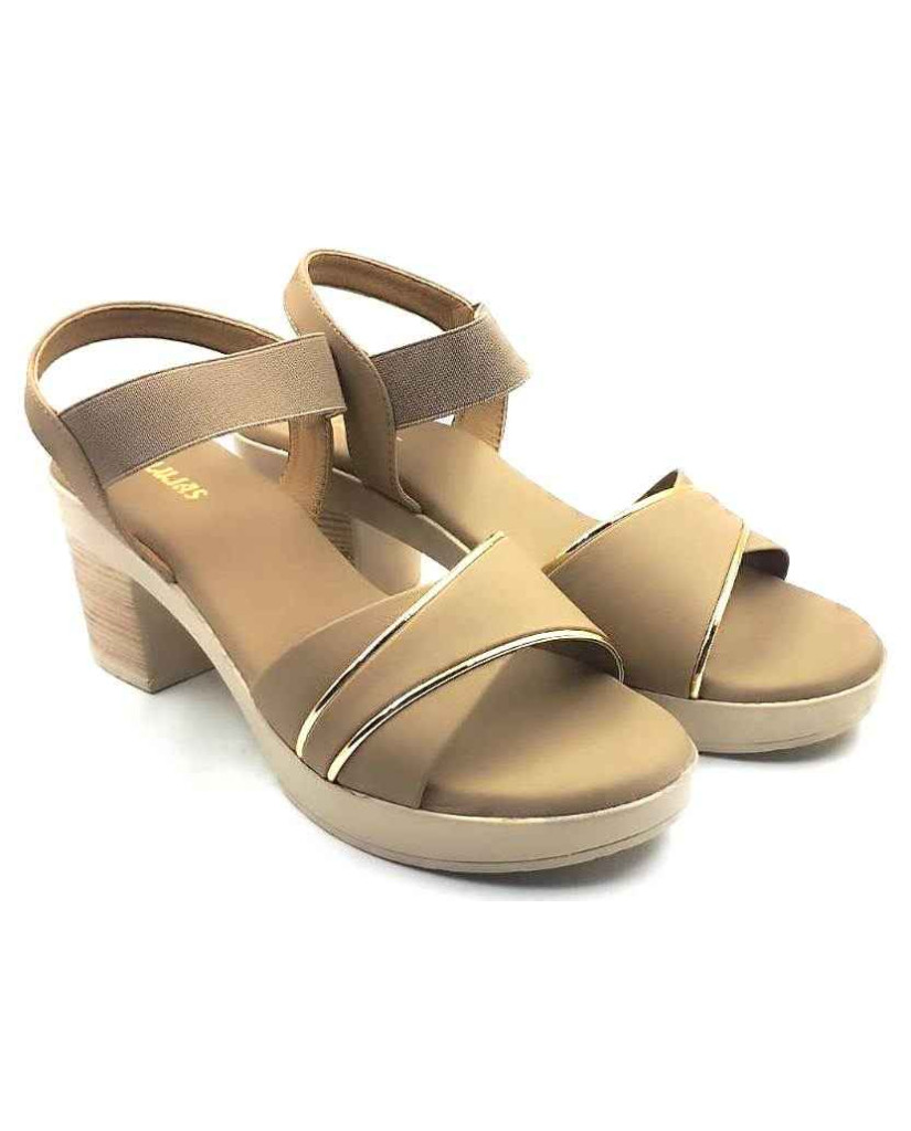 10346 : Balujas Beige Block Heel Ladies Sandals